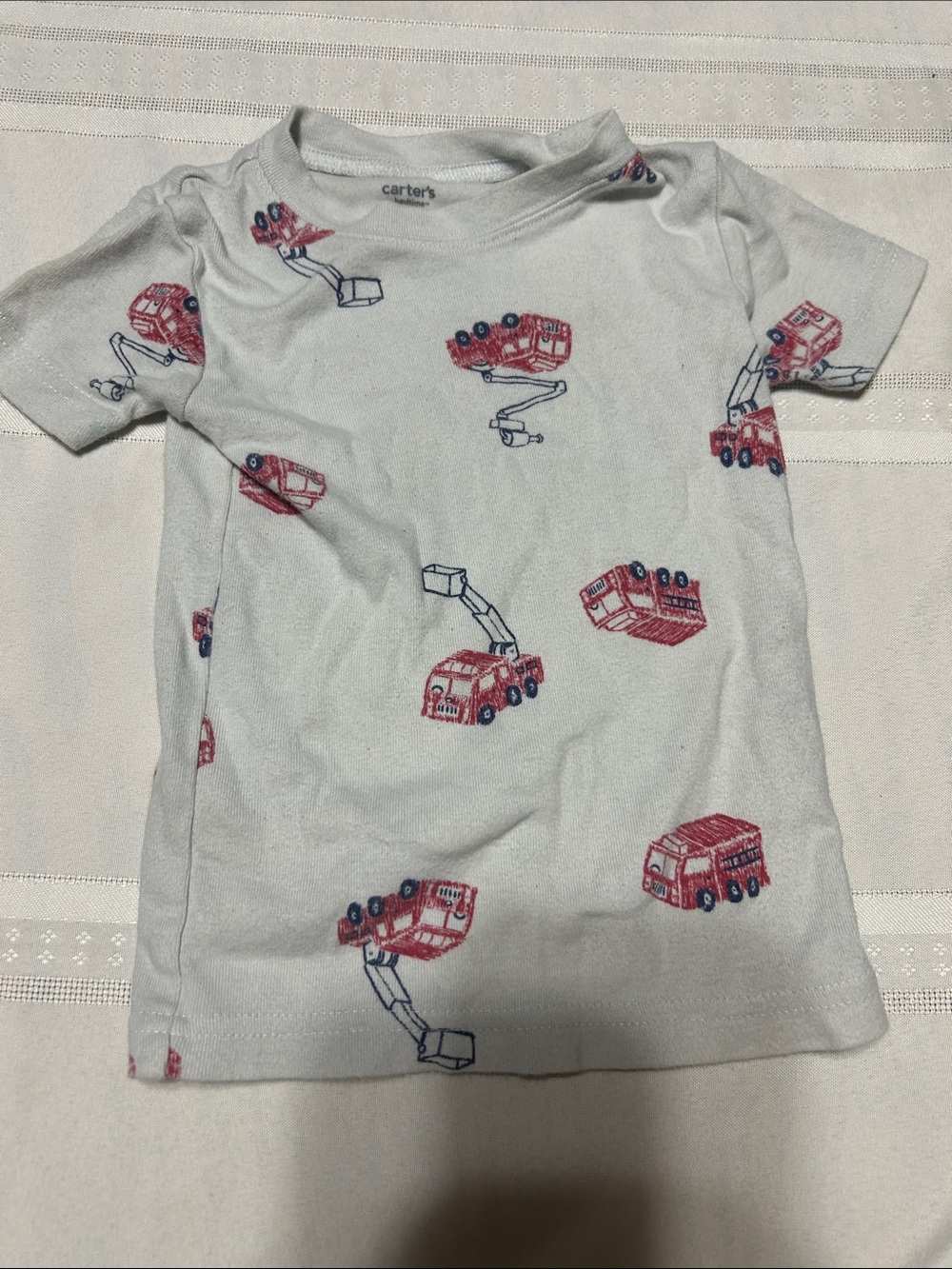 Carter's Light Gray Tee with Red Fire Truck Print